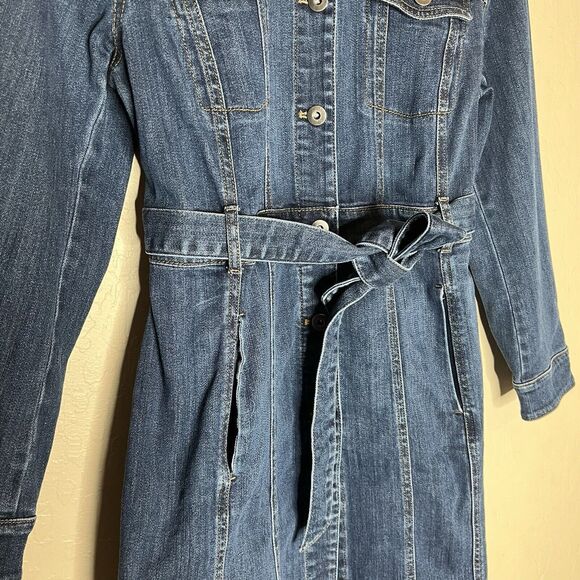 J.Jill Denim Blue Belted Button Front Long Sleeve Shirt Dress Women’s Size XS - Picture 3 of 12